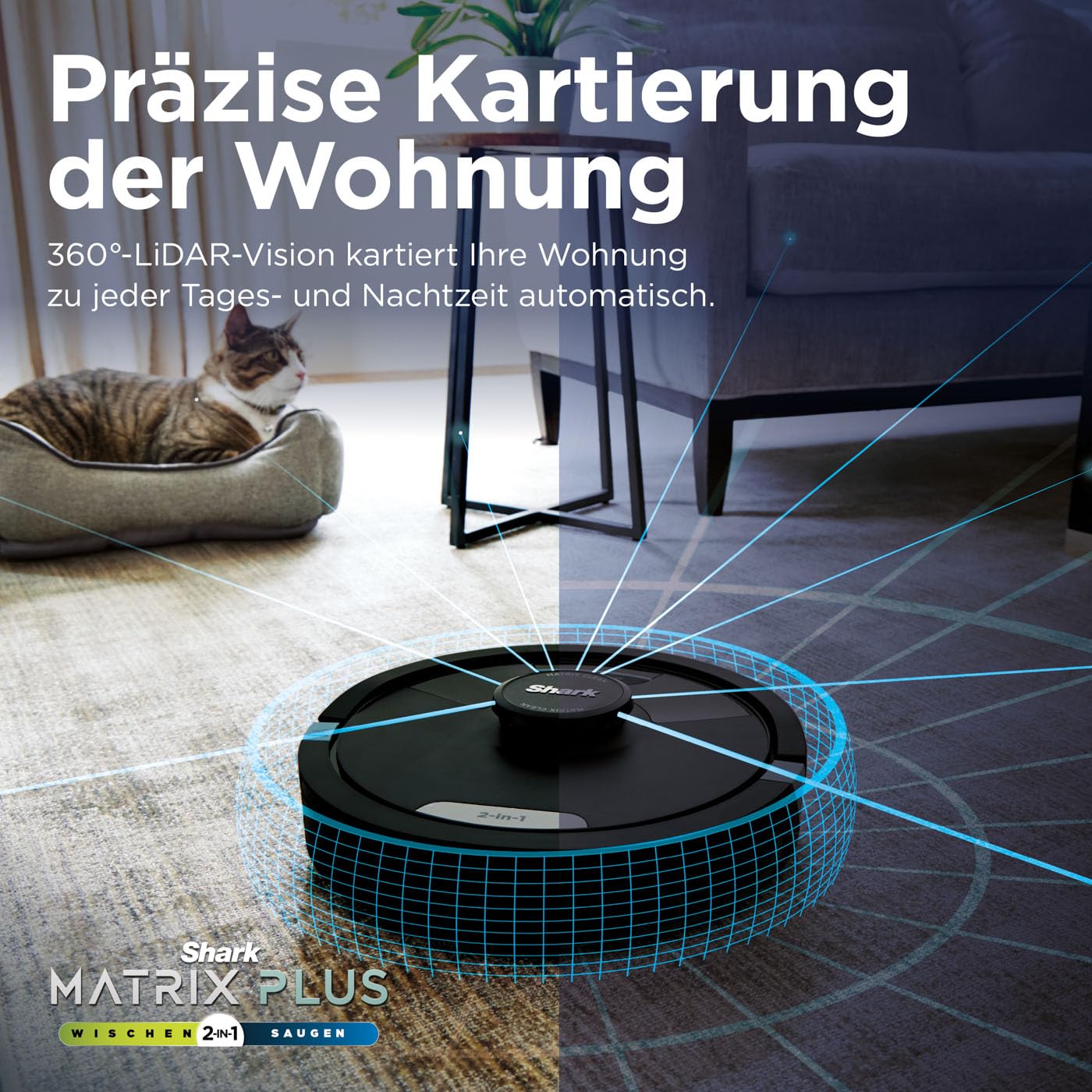 Shark Matrix Plus 2-in-1 selbstentleerter Wisch- & Saugroboter mit LiDAR Home Mapping & Kantenreinigung, für Teppiche, Hartböden & Tierhaare, Anti-Allergen, selbstaufladend, WiFi/App, Schwarz