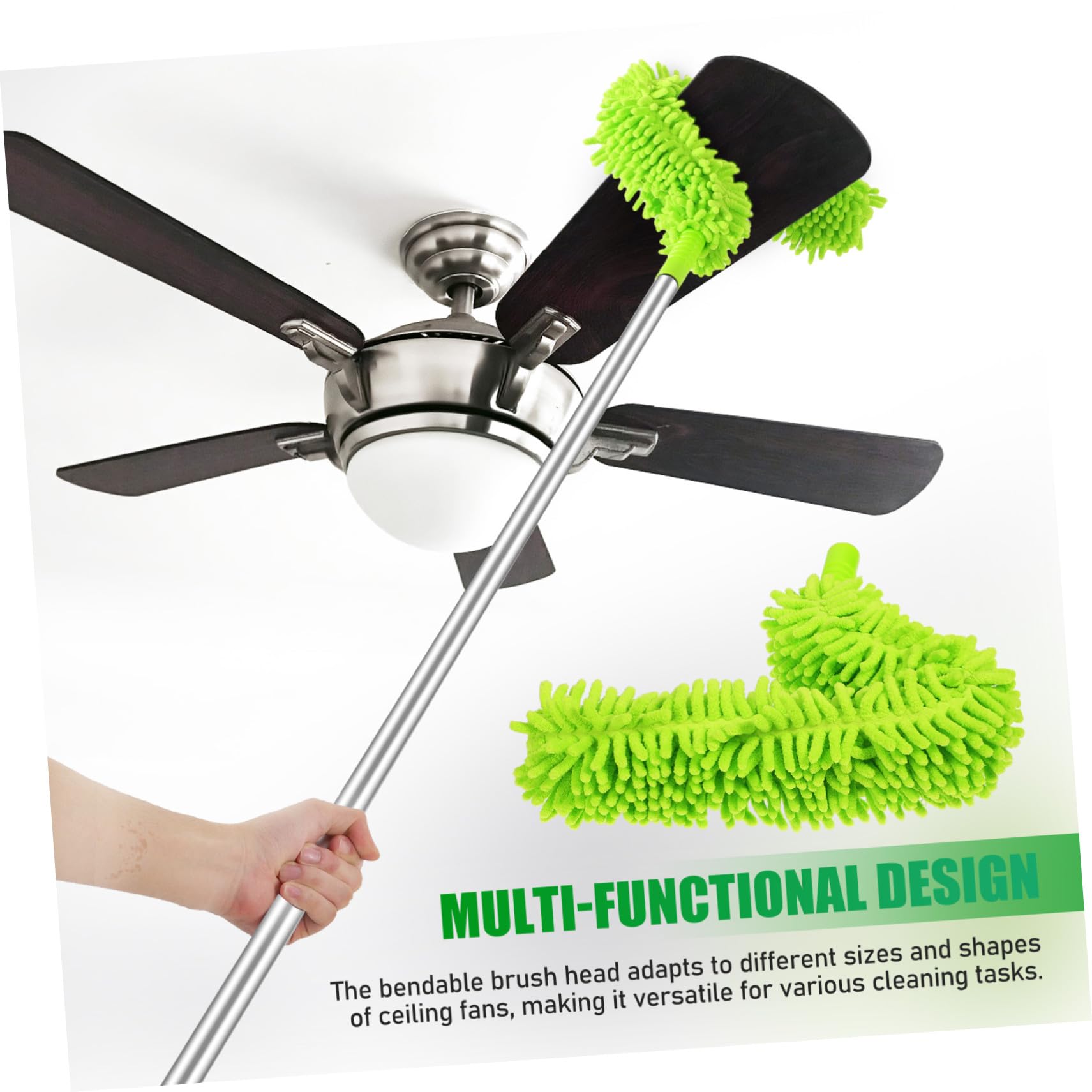 Genérico Plumero para Limpieza de Polvo Extensible para Ventilador de Techo y Cabeza Flexible Mango Largo de Aluminio en Muebles y Techos Altos