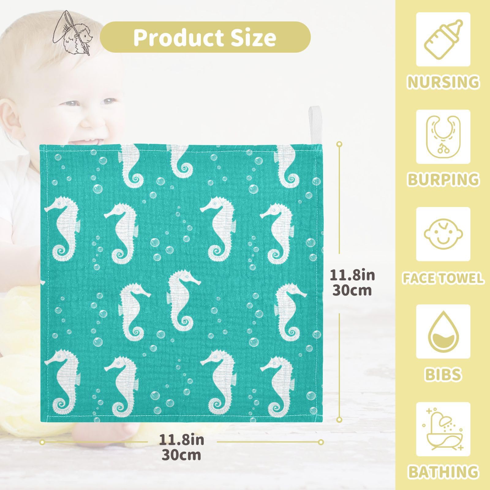 Kigai Cute Hippopotamus Baby Washcloths,3pcs Ultra Soft Absorbent Towel,Newborn Bath Face Towel, Natural Reusable Baby Wipes for Sensitive Skin, Baby Registry as Shower