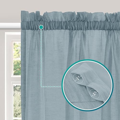 Miniatura 3 de Turquoize Elegant Linen - Cortinas de lino para puerta francesa, paneles de cortina de filtrado de luz, bolsillo para barra, panel de lino para