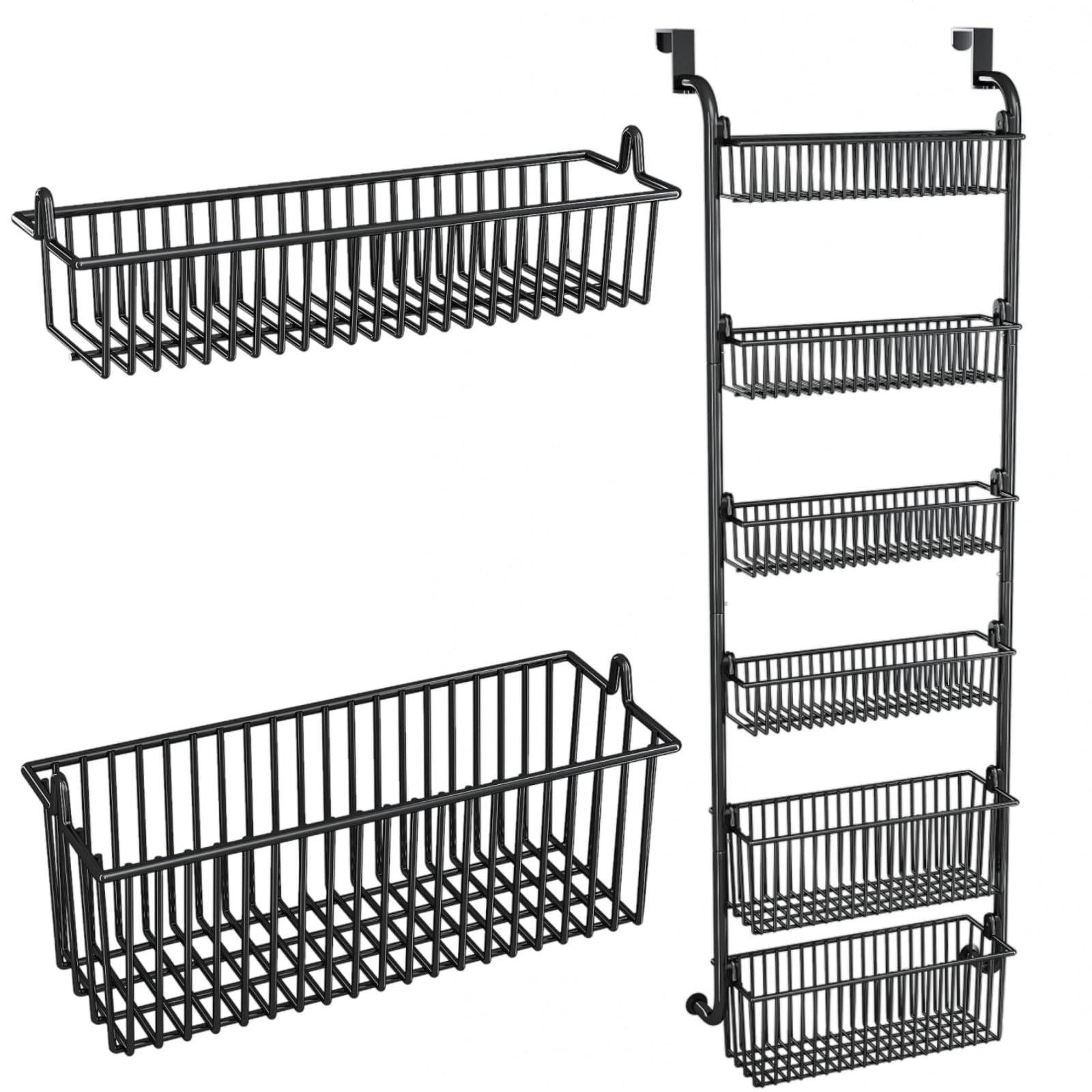 Over the Door Metal Organizer 6 Tier Spice Storage Black Pantry Door Organizer for Kitchen,Bedroom,Bathroom 6.3" D x 17" W x 59" H