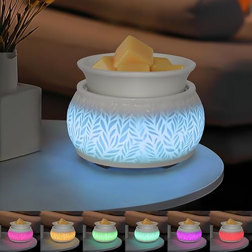 Calentador de cera de cerámica para calentador de cera perfumada, lámpara eléctrica 3 en 1, lámpara calentadora de velas con 7 colores de luz LED