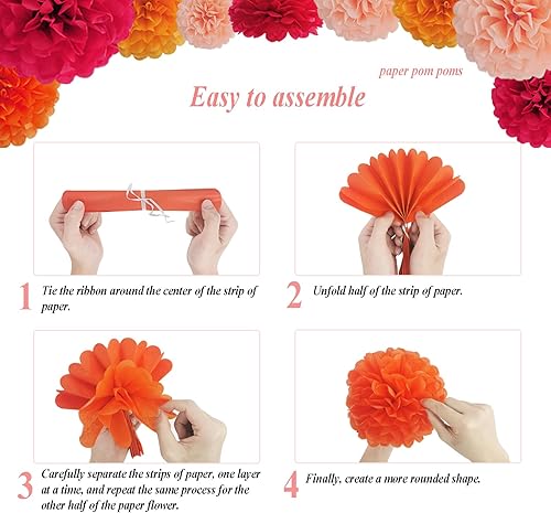 Miniatura 6 de Envibe Decoraciones de fiesta naranja, pompones de papel de seda para decoraciones de despedida de soltera, baby shower, decoraciones de despedida