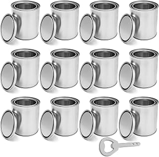 YISHELFS 12 Pack 0.4 Quart Unlined Empty Paint Cans with Lids - Leak-Proof Tin Pails for Crafts, DIY, Storage & Painting