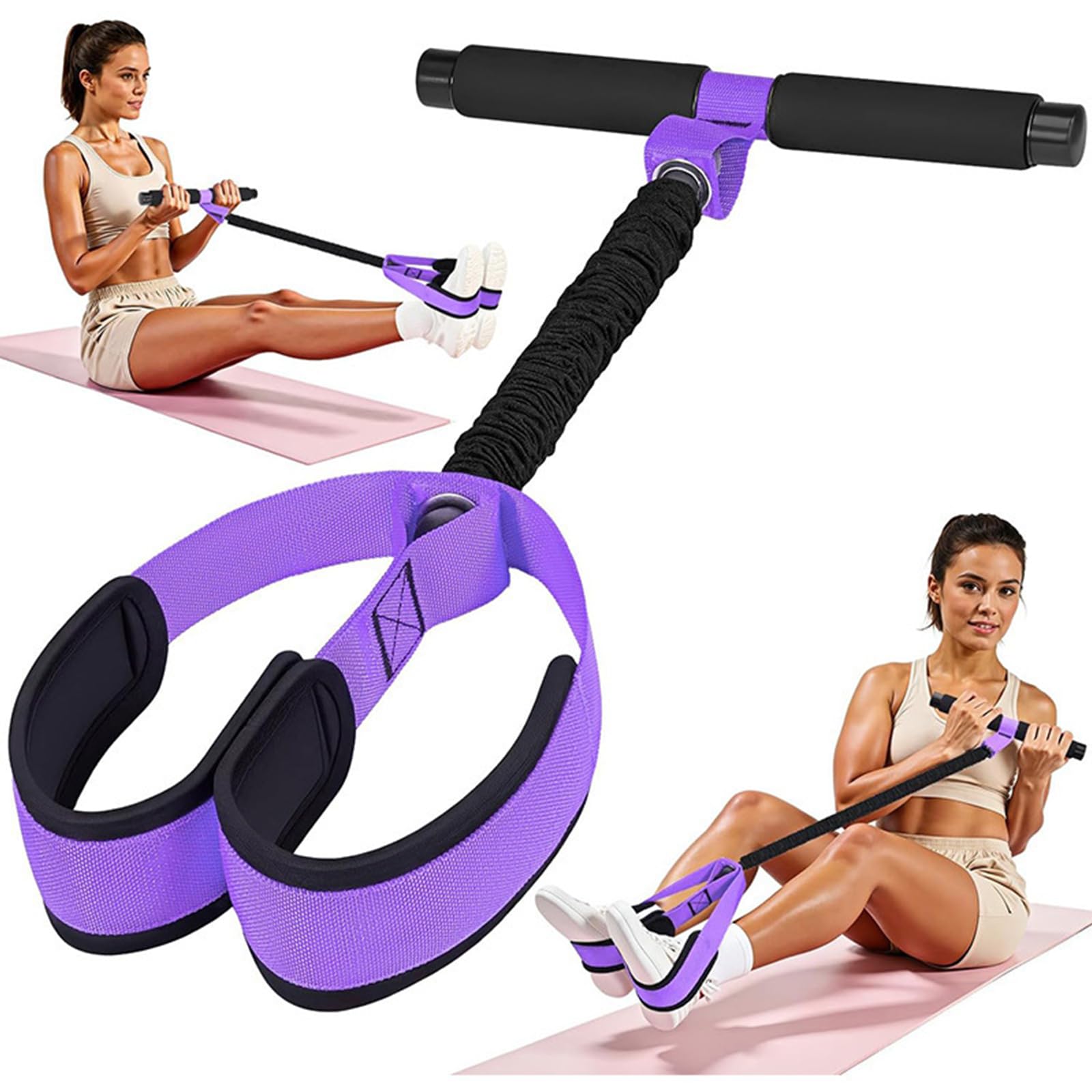 Upgraded Pedal Resistance Band with Handles, Multifunction Foot Pedal Resistance Bands for, Abdomen Waist Arm Core/ABS Leg Workout, Stretching,Strength Equipment for Women (Purple,55LBS)