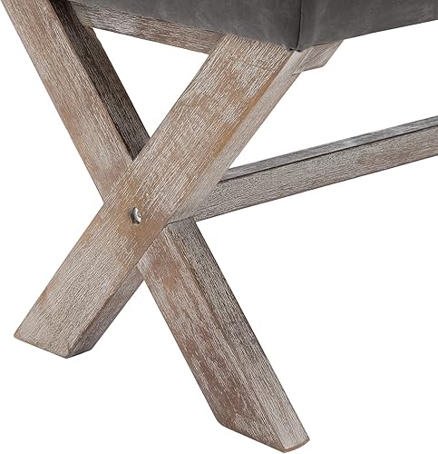 Miniatura 6 de chairus Asiento de banco de entrada tapizado de tela, asiento de banco de dormitorio de 36 pulgadas con patas de madera en forma de X para sala de
