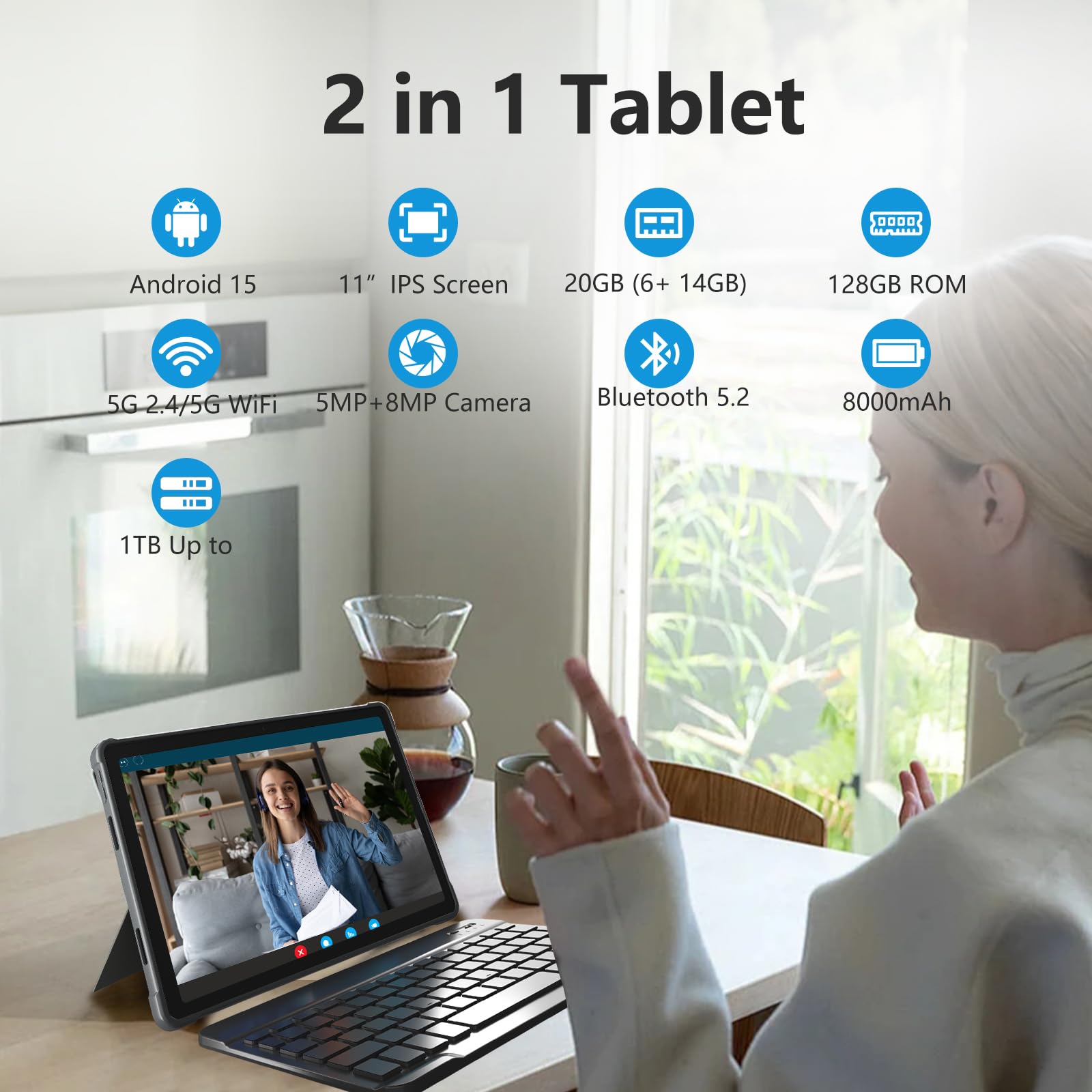 Iconiotk Android 15 Tablet 11 inch Tablet with Keyboard, 20GB+