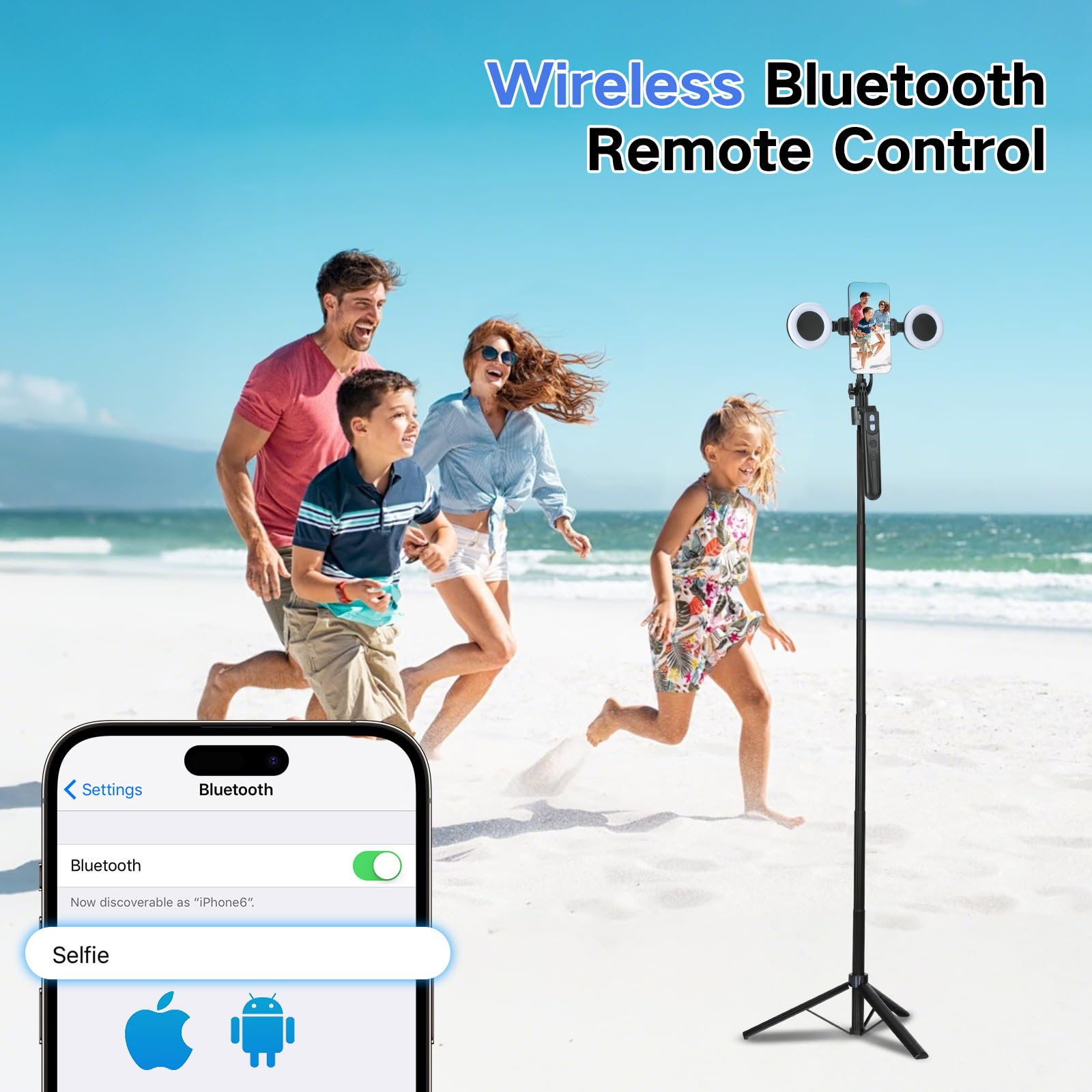 Treppiede per iPhone da 180 cm con luce e rotazione a 360° che segue il movimento, treppiede per iPhone, fotocamera Android, GoPro, luce ad anello, bastone per selfie per registrazione video live