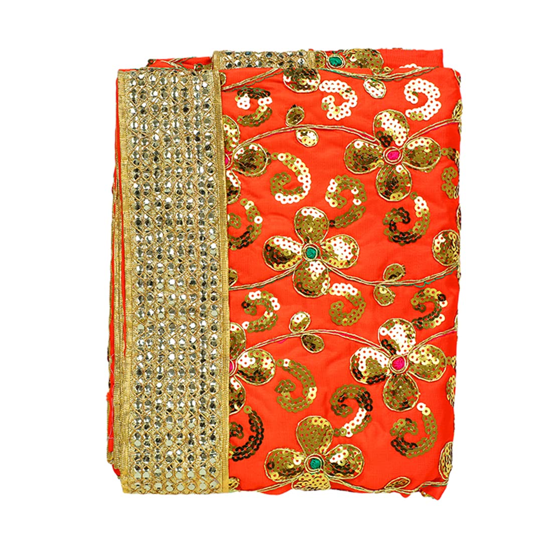 Aditri CreationOrange Large Decorative Silk Puja Cloth Chunari (Size :- 36 Inches x 36 Inches) Chunni Puja Festival Decoration Chunr Mata Ki Chunri for Statue Chowki Aasan Mat Posters Frame