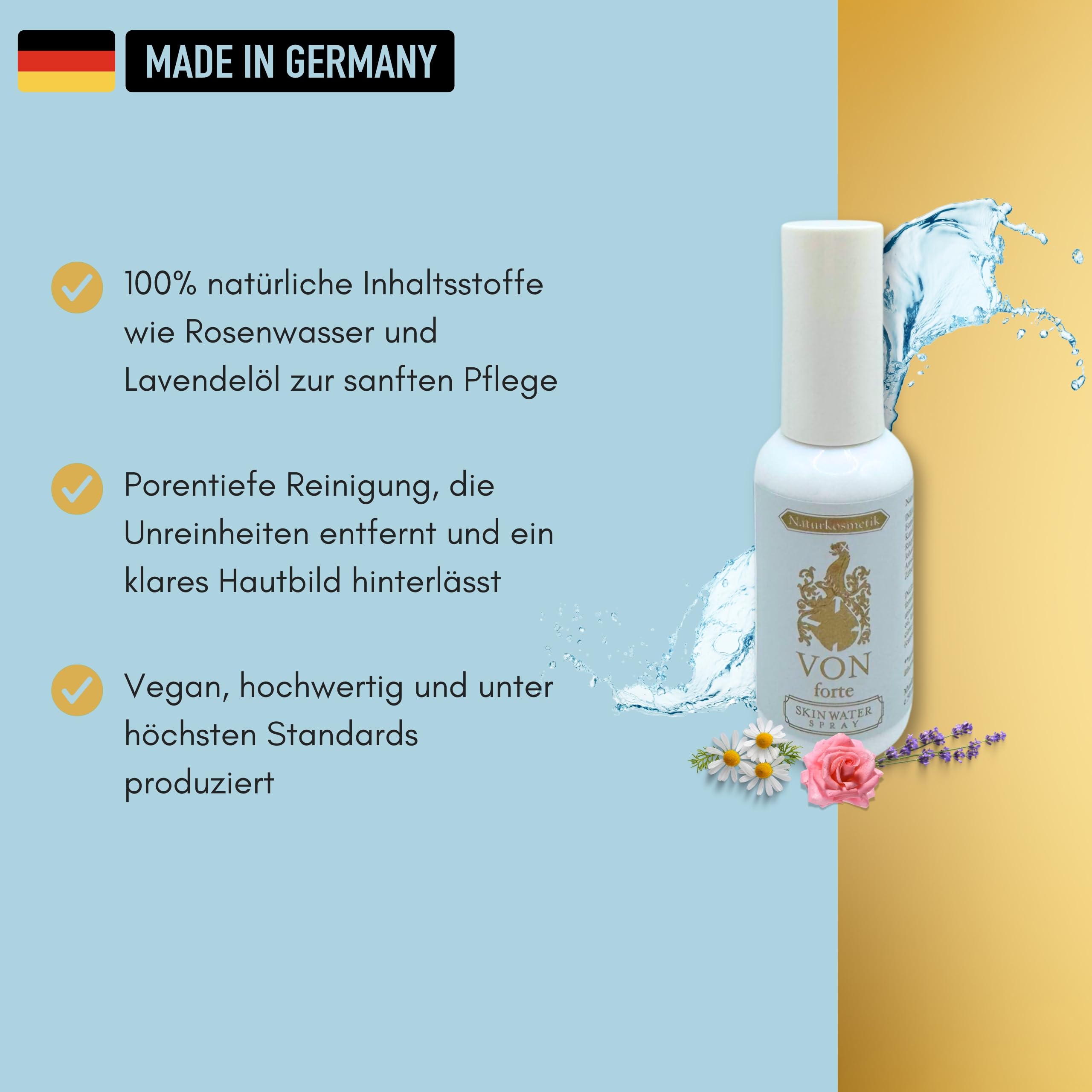 Premium Gesichtswasser 50ml – Fermentiertes Kräuterextrakt zur Hautpflege Vegan – Natürliches Skincare Gesichtsöl Gesichtspflege aus Rosenwasser, Kamillenblüten - Made in Germany
