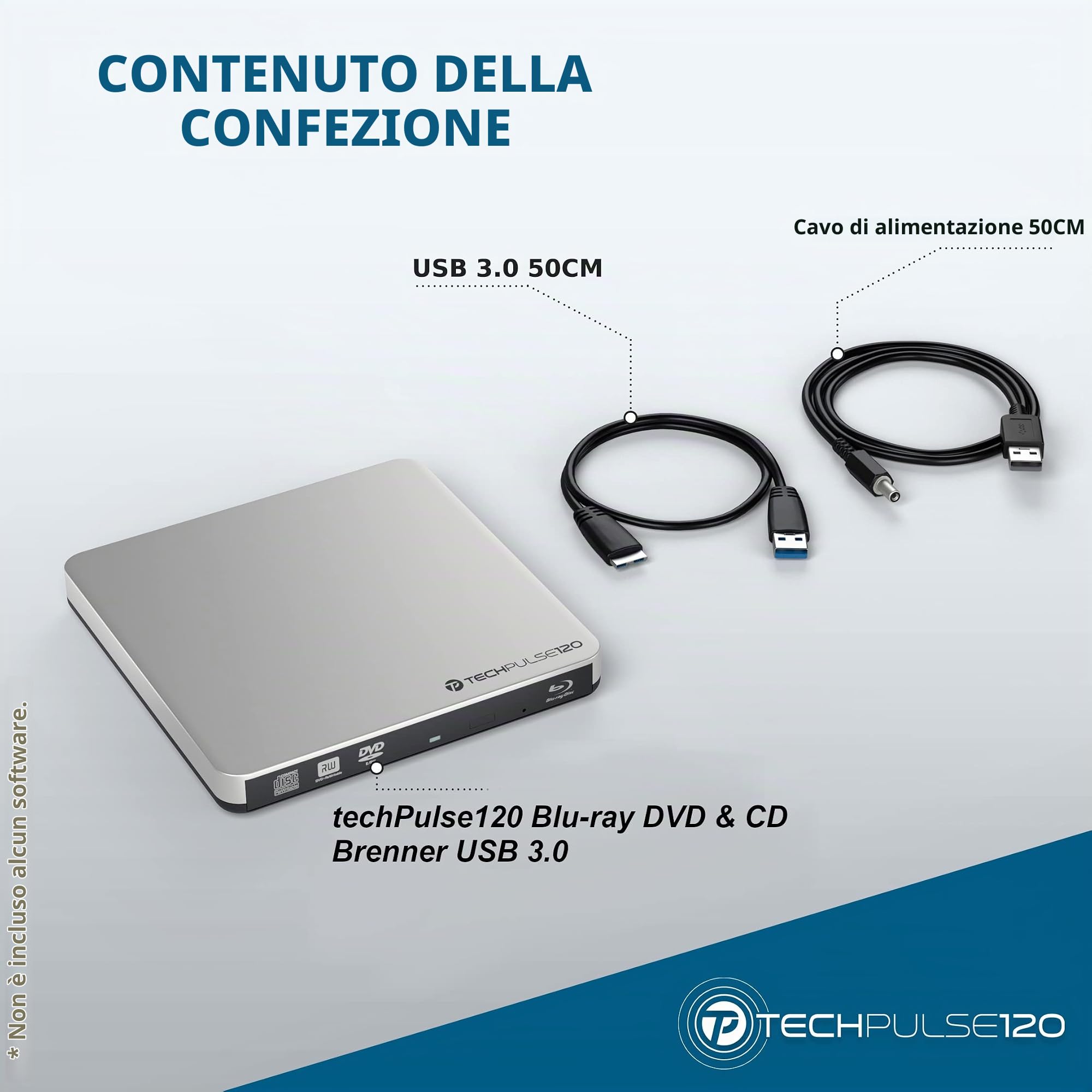 techPulse120 USB 3.0 3D Scrittore Lettore Blu-Ray BD Rom Masterizzatore Esterno Unità Blueray DVD CD Burner Bruciatore CD/DVD Esterna DVD-R CD-RW SuperDrive per PC Laptop Notebook Ultrabook Computer