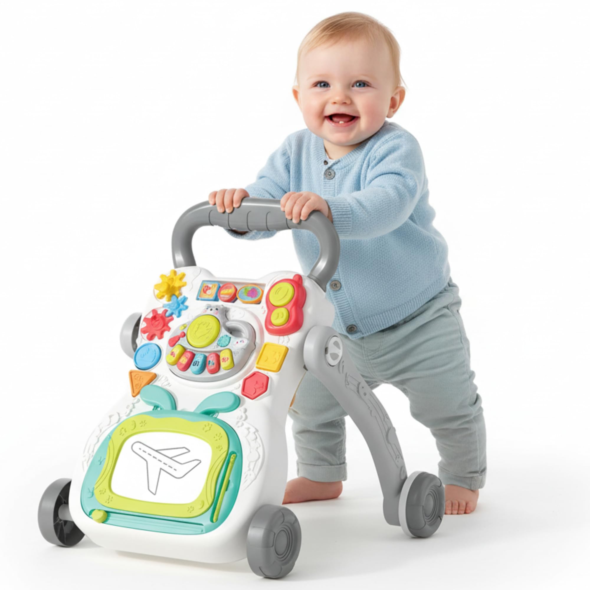 Baby Walker Push Along Walker Baby Toy with Shapes, Sounds, Music, Phrases, Pretend Play and More | Suitable for Babies from 6 Months, 1, 2 & 3 Year Olds, Boys