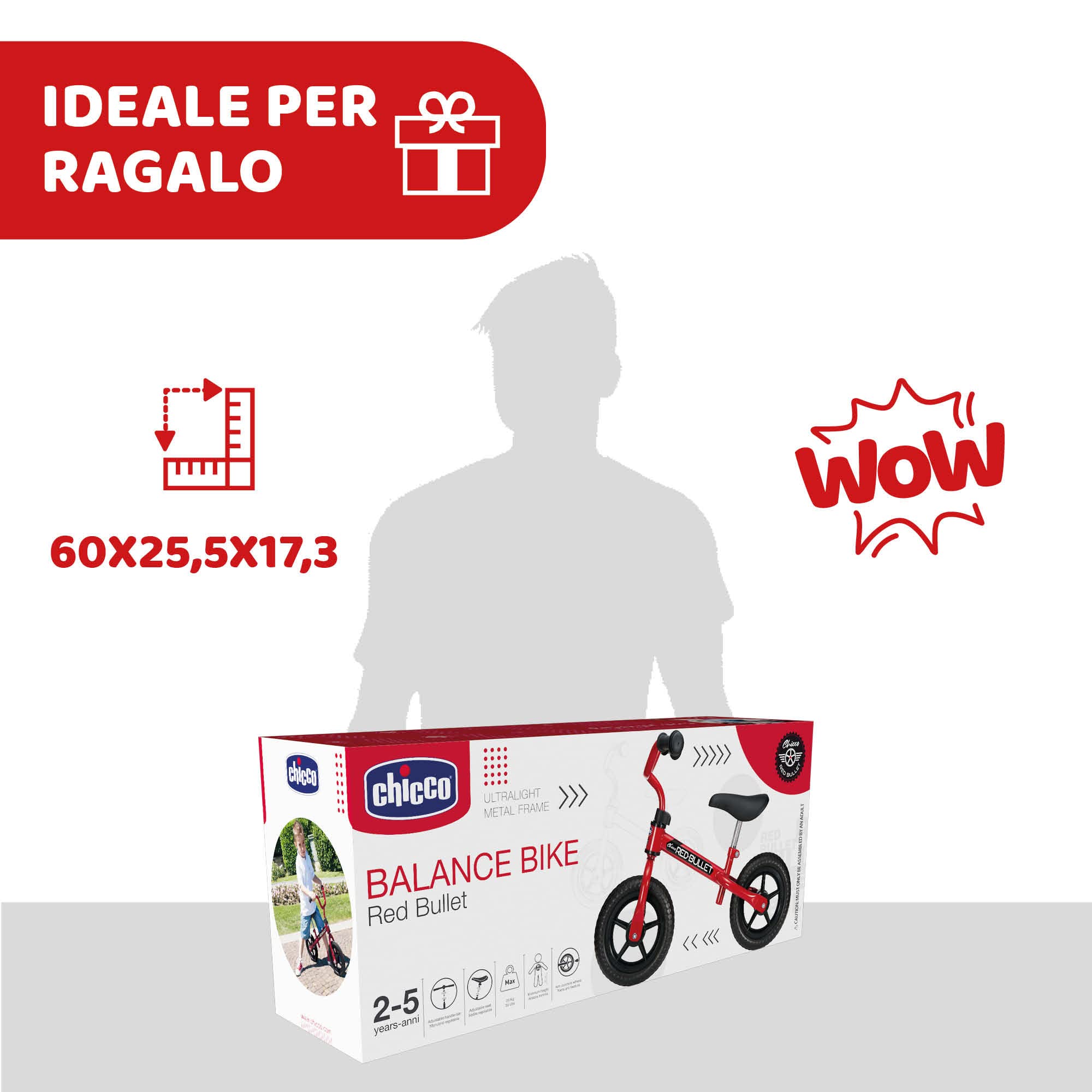 Chicco Bicicletta Bambini Senza Pedali 2-5 Anni, Bici Senza Pedali Balance Bike per l'Equilibrio, bici senza pedali 2 anni, con Manubrio e Sellino Regolabili, Max 25 Kg, Giochi Bambini 2-5 Anni