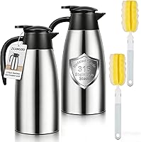 ZILAMGOO 2-Pack 60 OZ Insulated Coffee Carafe - Stainless Steel Thermal Dispenser Keeps Hot 12H Cold 24H, Leak-Proof with Brushes