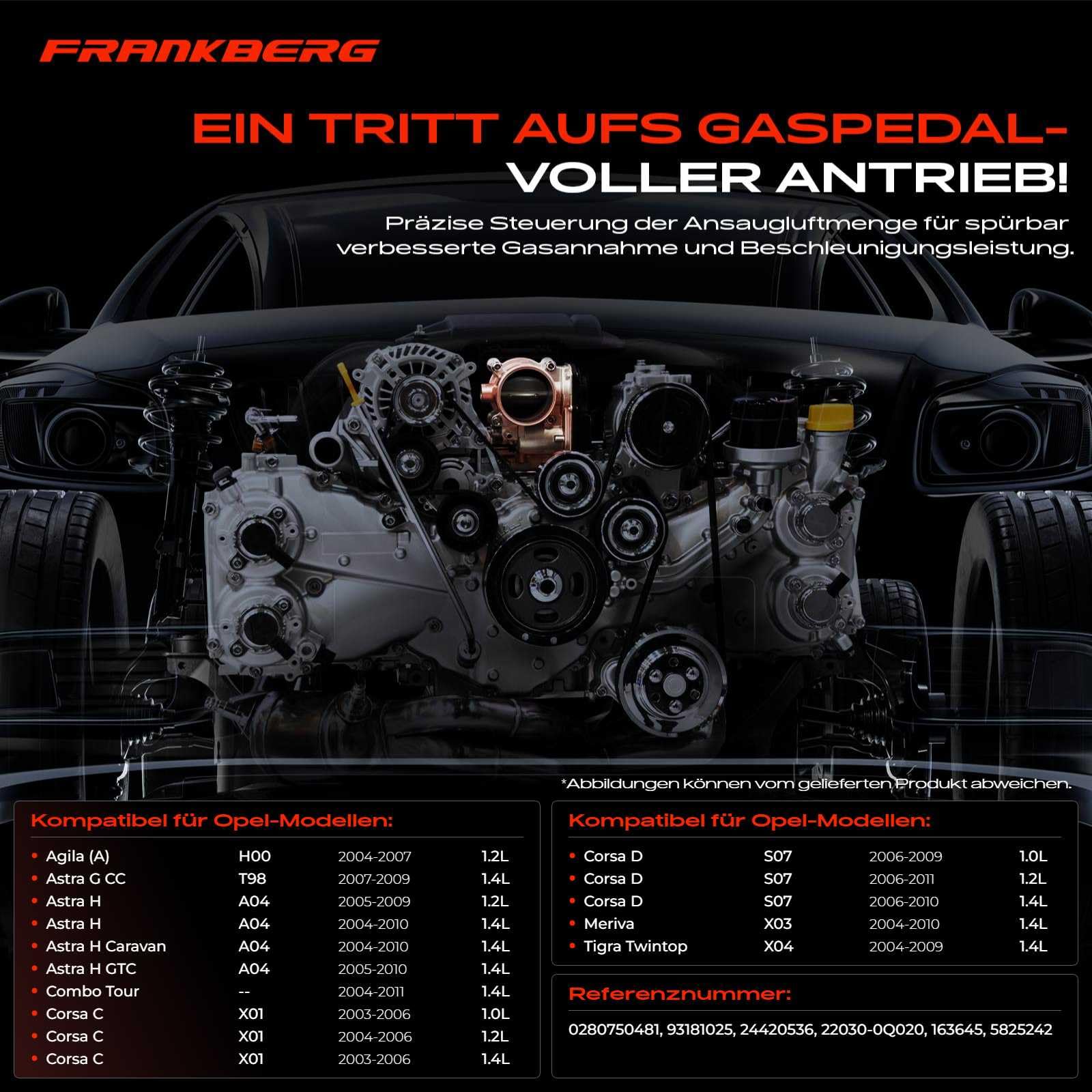 Frankberg Drosselklappe Drosselklappenstutzen Kompatibel mit Agila Astra G CC Astra H Combo Tour Corsa Meriva Tigra Twintop 1.0L-1.4L Benzin 2003-2011