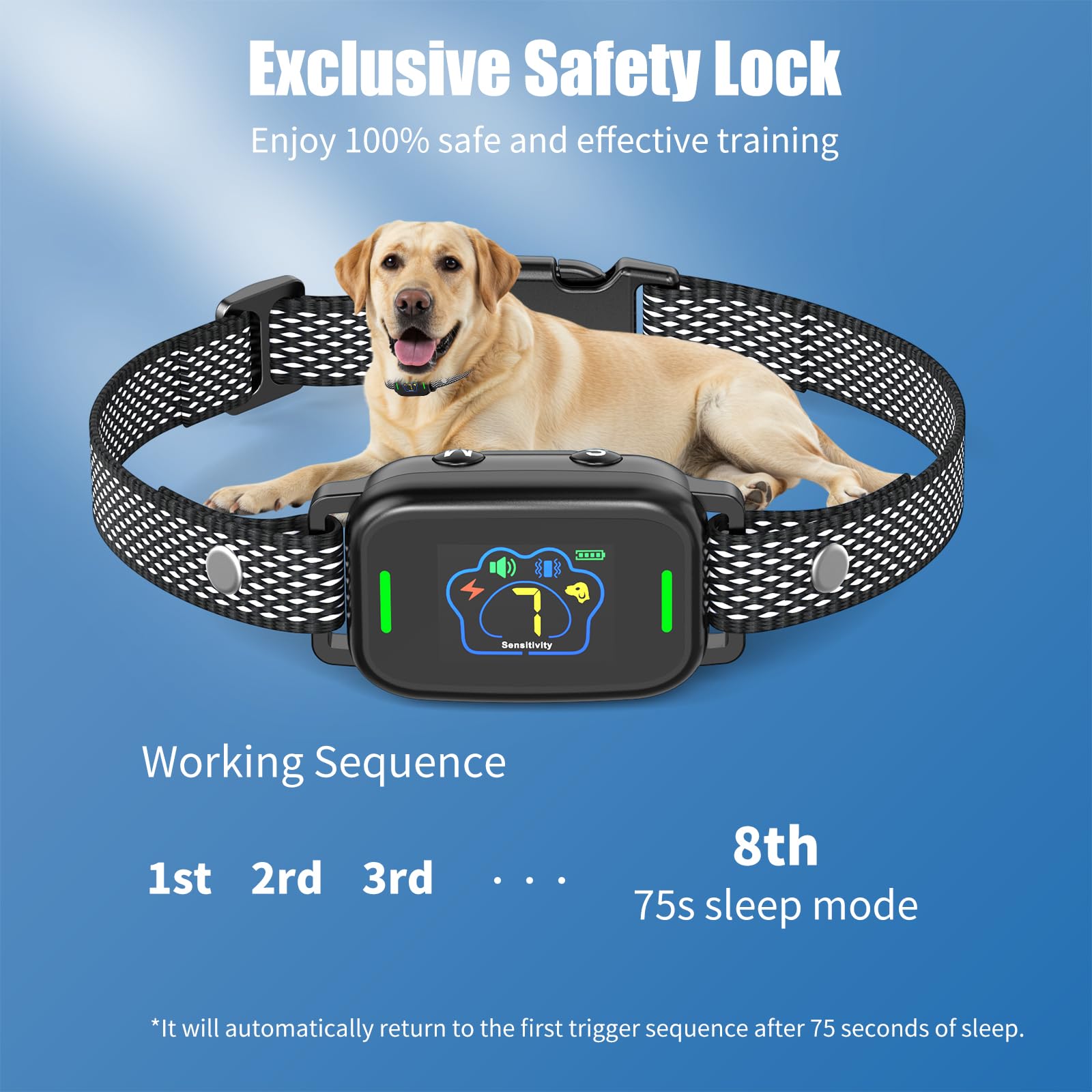 Smart AI Bark Collar for Large Medium Small Dogs, Rechargeable Dog Barking Collar with Exclusive Safety Lock, Anti Bark Collar for Dogs with 5 Working Modes, 7 Adjustable Sensitivity & IPX7 Waterproof