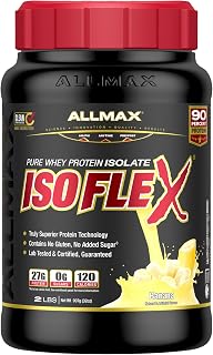 ALLMAX Nutrition ISOFLEX Whey Protein Isolate, Banana - 2 lb - 27 Grams of Protein Per Scoop - Zero Fat & Sugar - 99% Lactose Free - Gluten Free & Soy Free - Approximate 30 Servings
