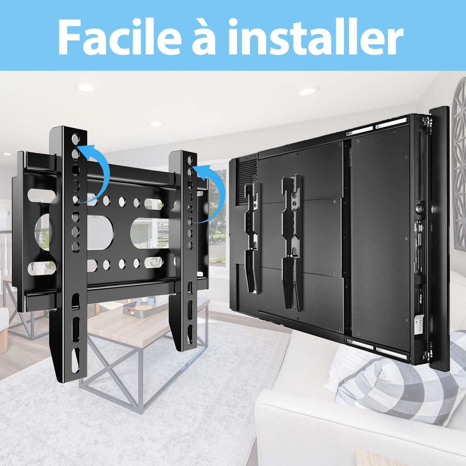 Support Mural TV Fixe pour 14-42 Pouces,VESA jusqu'à 200x200mm Poids Maximal 25KG, 19 24 27 32 37 Pouces Petit écran de télévision Ultra - Mince Support Mural pour Moniteur,Support Mural TV