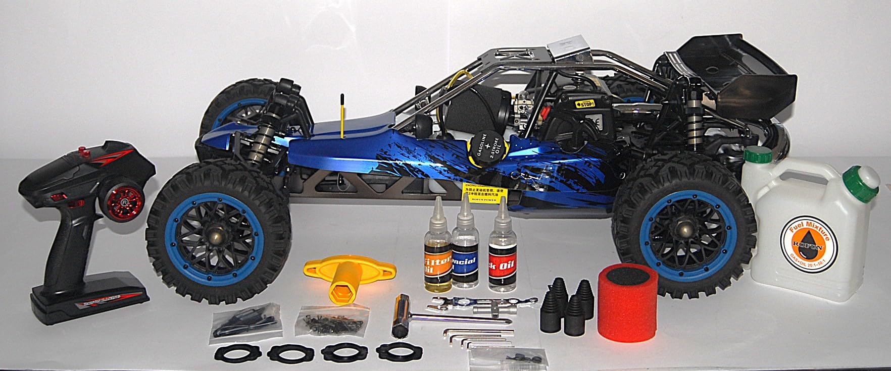 Auto RC 1/5 Baha Baja 36cc 2WD Off Road Blu – Auto RC a Benzina Versione Speciale AS Hobby con Cerchioni Scomponibili 20 Raggi e Gomme All Terrain Incollate – 2.4 GHz