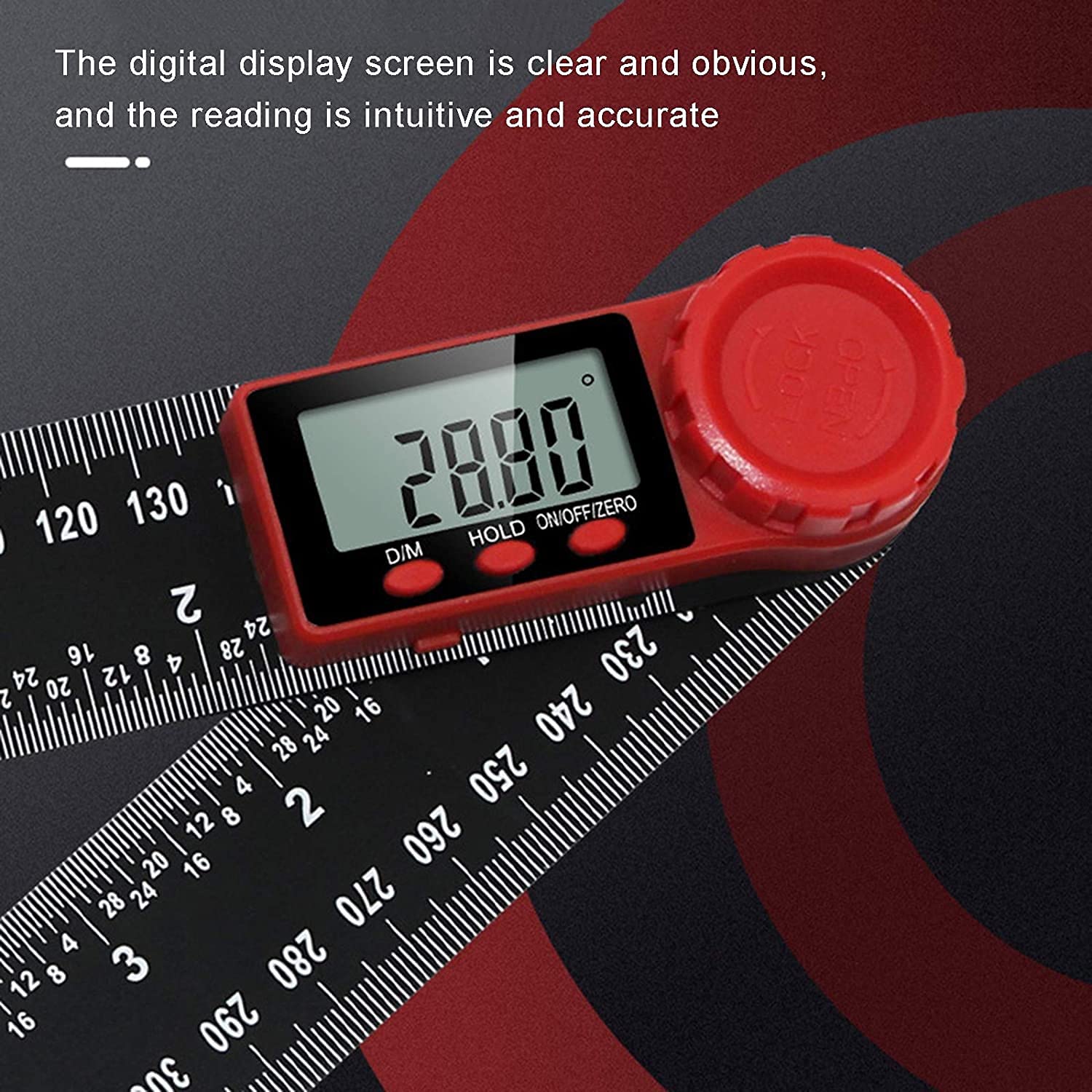 WJJ Righello dell'angolo Digitale, Strumento di misurazione angolare a 2 in 1, Righello angolare a 360 ° 0-300mm Righello Angolo del goniometro Digitale con Display LCD