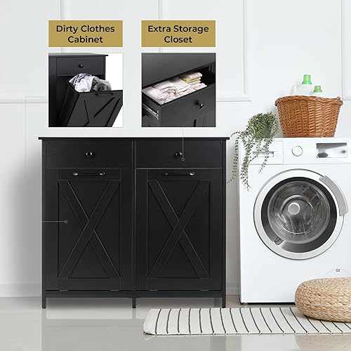 Miniatura 6 de Arlopu Gabinete de basura de doble inclinación, gabinete de reciclaje extraíble de cocina a prueba de mascotas de 20 galones, gabinete clasificador