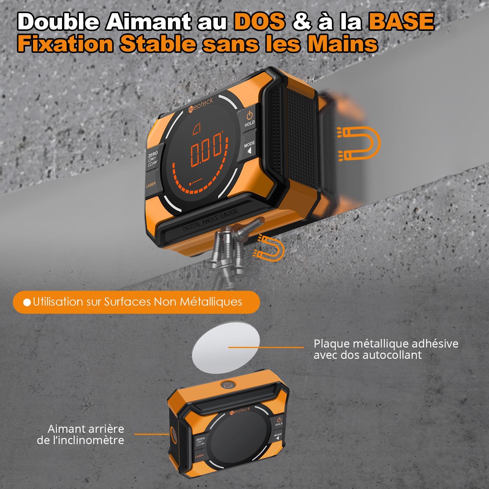 Neoteck 4x90°Inclinomètre Numérique avec 2 Laser - Rechargeable 2 Faces Magnétique Écran LED Rétroéclairé Double Bulle Électronique – Outil de Mesure d’Angle pour Menuiserie Bricolage Chantier