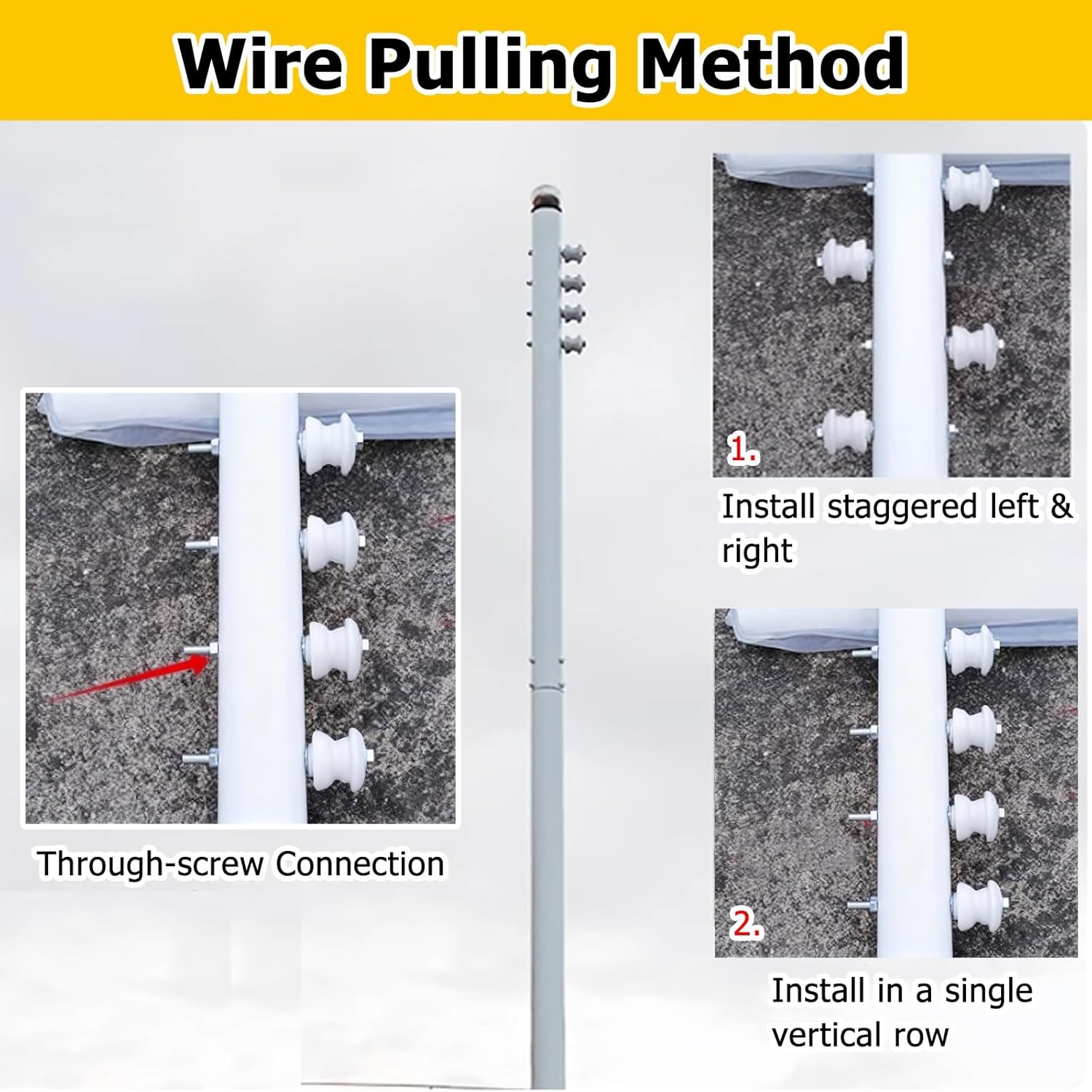 Utility Pole Set with Screw Splicing and Ground Cages for Electric Power and Street Lighting