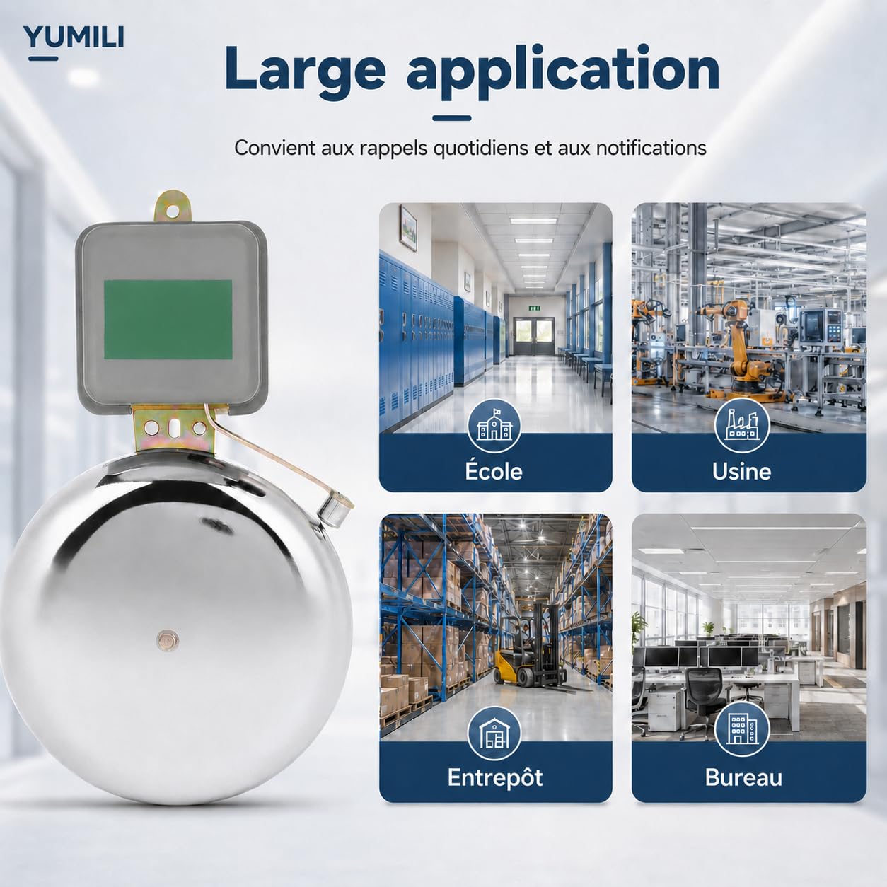 Cloche Électrique, 150mm AC 220V Cloche d'École en Acier Inoxydable Externe, Sans Étincelles Sonnette pour Fixation Murale pour Cloche Service pour les Hôtels, les Écoles, Usine