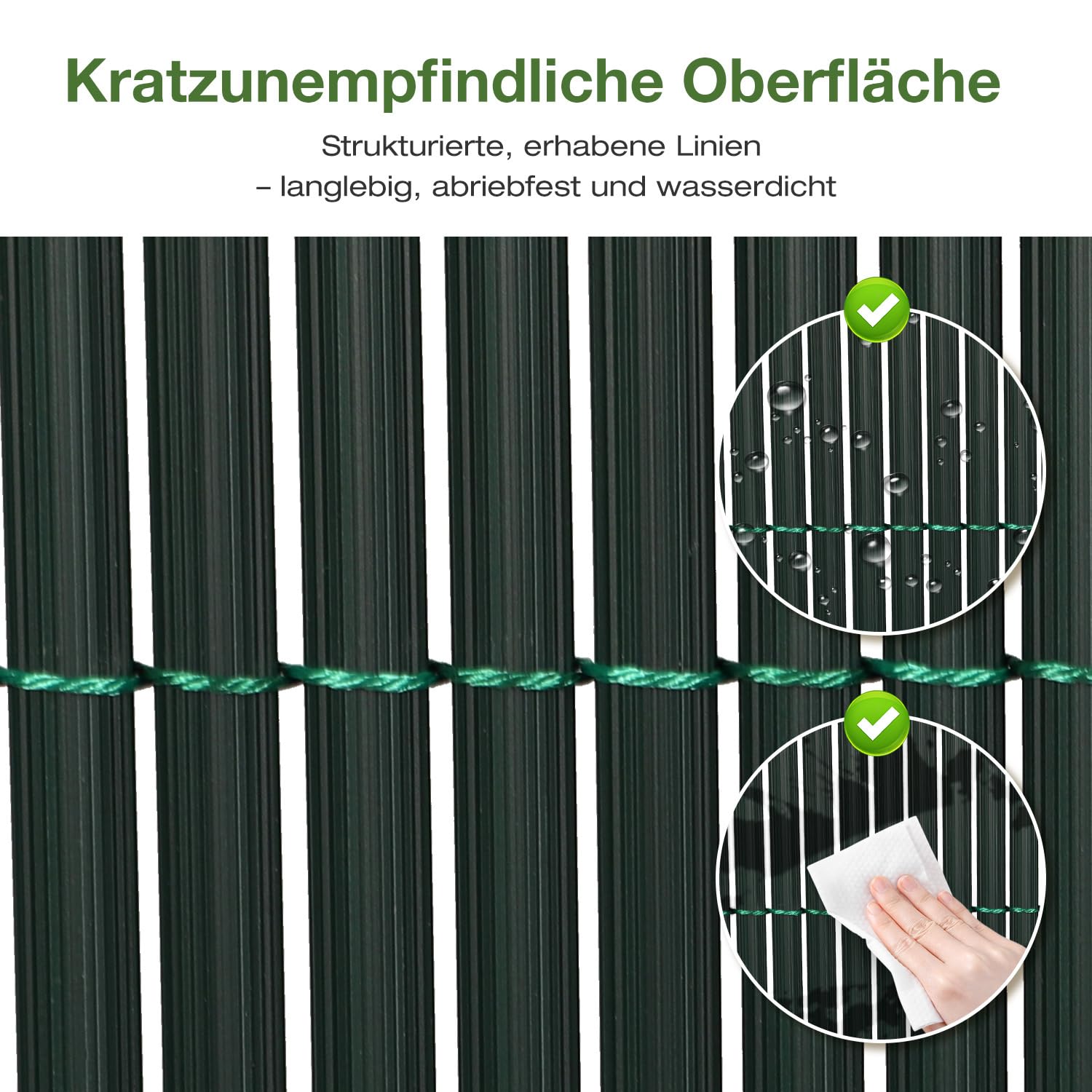 PVC Sichtschutzmatte 100x500cm, Sichtschutzzaun Privatsphäre Wetterfest für Garten, Terrasse, Balkon Sichtschutz mit Kabelbindern, Balkonsichtschutz mit Verstärkungsrippe, Grün