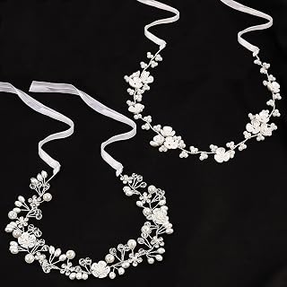 2 Pcs Flower Girl Hair Accessory, Pearl Rhinestone Headband, Flower Headpiece for Birthday, Party, First Communion, Wedding