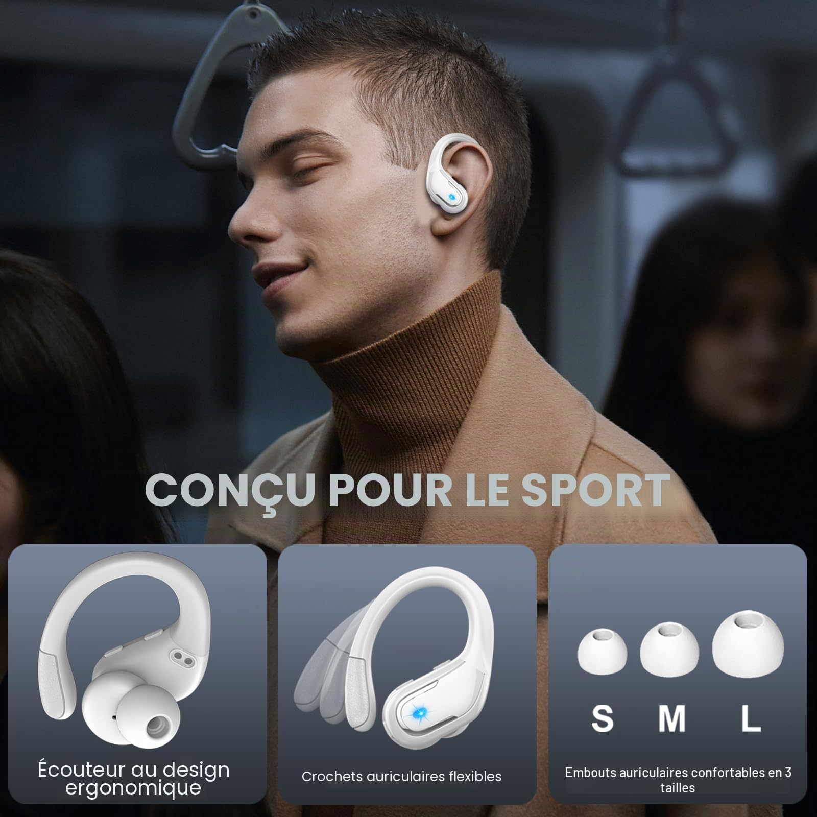 angenommen, Casque Bluetooth Sport-Music XS, 2021 Ecouteurs Bluetooth 5.3 HiFi Stéréo, ENC+ pour Appels en Voiture, Étanche IPX7