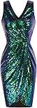 GRACE KARIN Sexy Sequin Party Dress for Women V-Neck Bodycon Pencil Dress Dark Green XXL