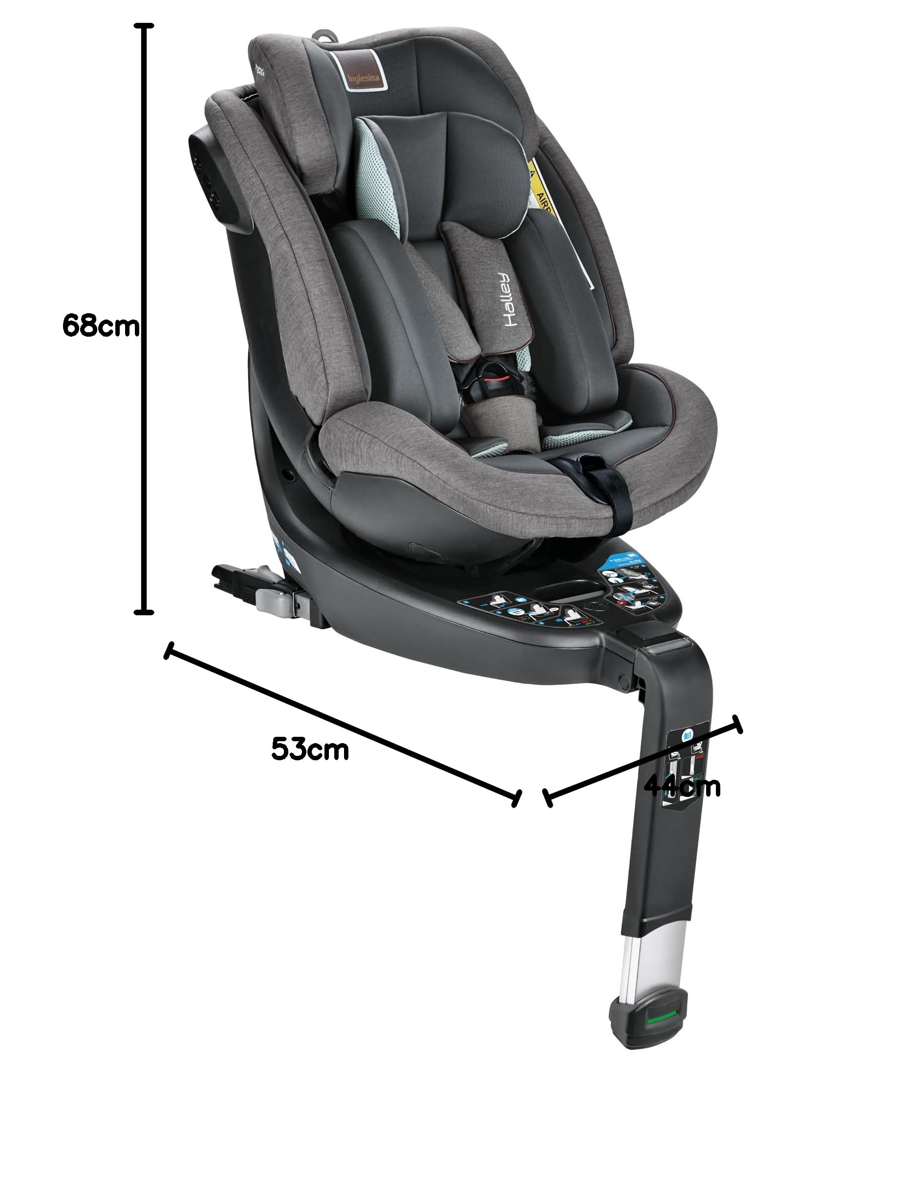 Inglesina Halley, Seggiolino auto rotante 360, Da 0 a 7 Anni Circa, da 40cm 125 cm, Grey