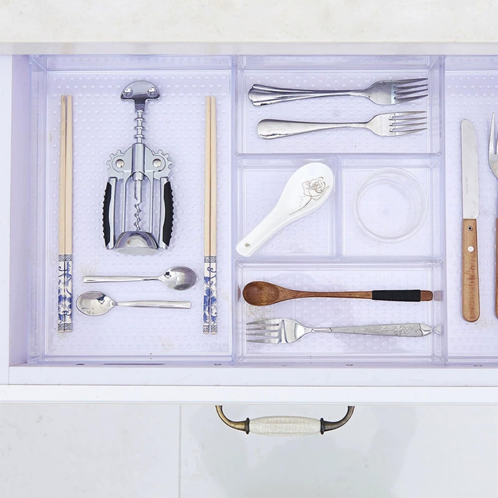 Besteckkasten für Schubladen, Schreibtisch-Aufbewahrungsbox, Make-up-Aufbewahrung, Schubladeneinsatz, Schubladen Organizer, Kunststoff Küchenutensilien für Löffel Gabeln,DIY Kombination Kasten
