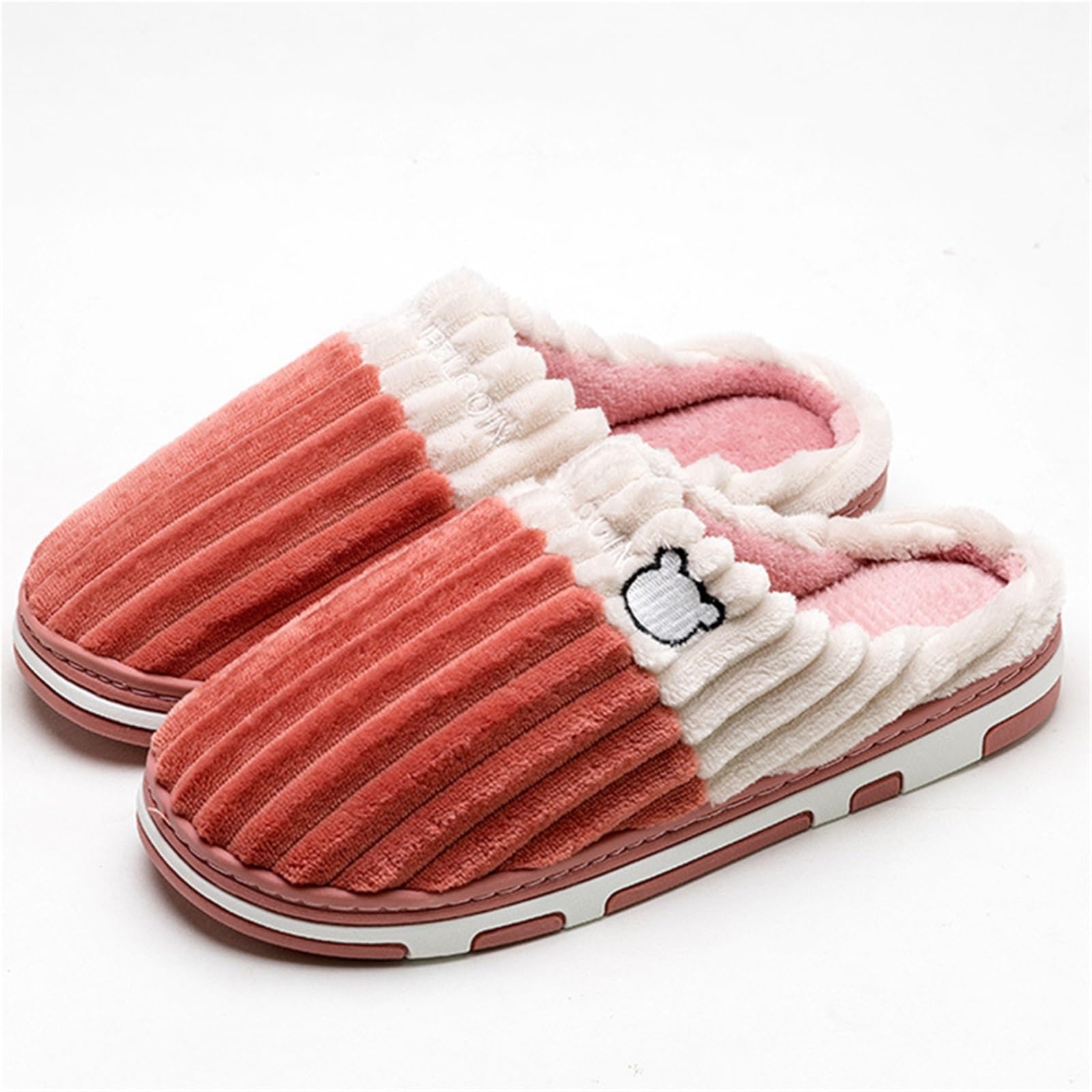 ERHTGUO Smile Women Confinement Soft Cotton Slippers Warm Non-slip Plush Home Men Winter Couple(Color1,44-45)