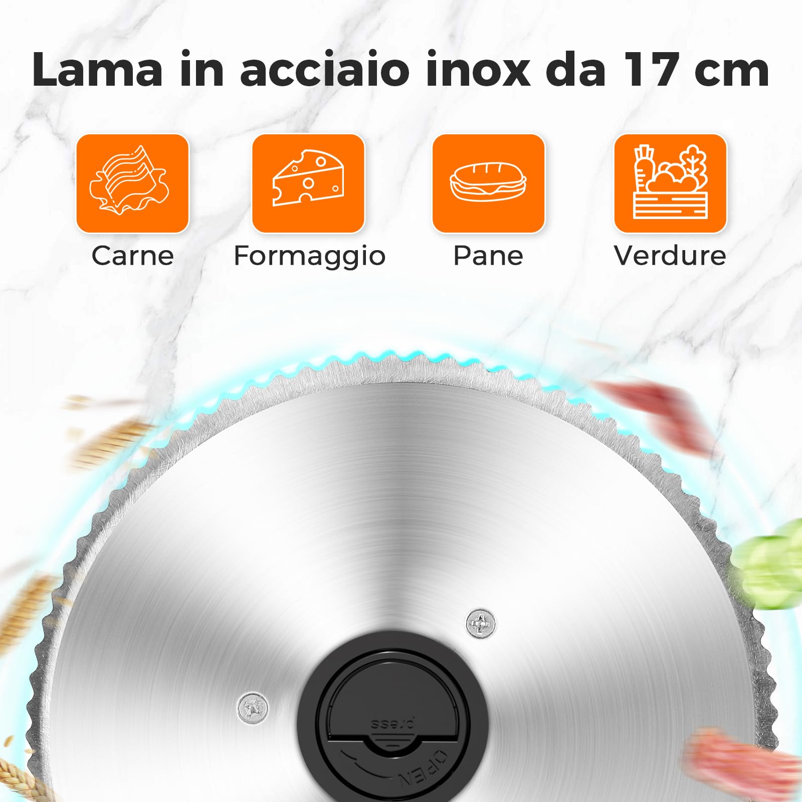 YASHE Affettatrice Elettrica Pieghevole 180W, Lama Inox 17 cm, Spessore Regolabile 0–15 mm, Compatta e Salvaspazio, Ideale per Carne, Formaggio, Pane e Verdure, Nera