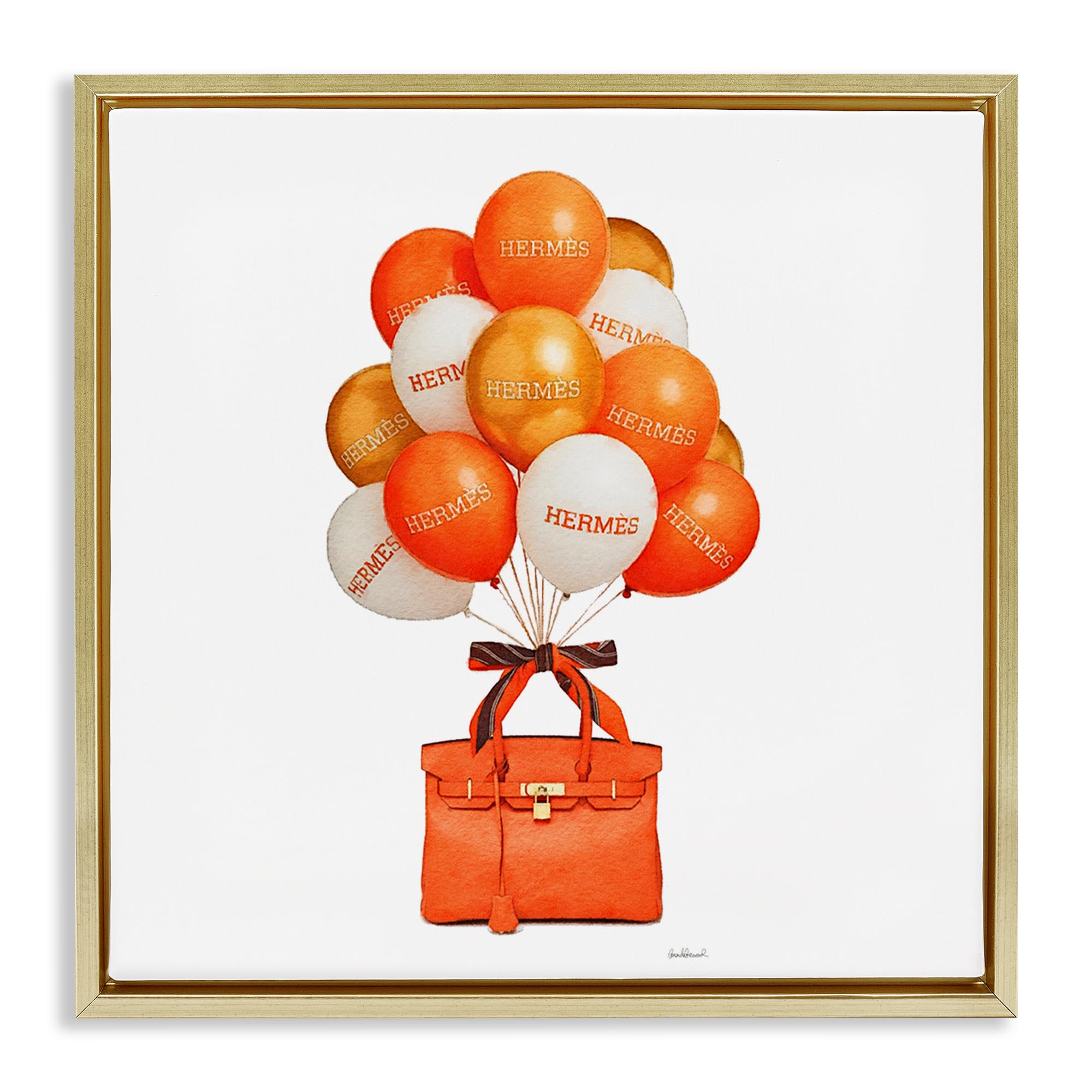 Stupell Industries 'Orange Handbag & Balloons', Floating Frame Canvas Art, Gold, 25 x 25 Inches, Easy to Hang and Sturdy, Made in USA, by Amanda Greenwood