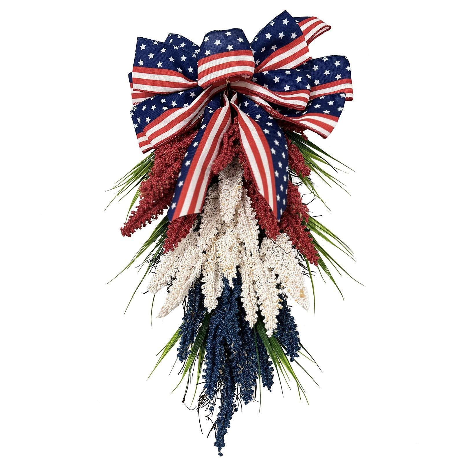 Weather Proof Hanging Wreath Decors in US Color Celebratory Wheat Wreath for Independence Day and Other Holidays Nationalistic Home Decors
