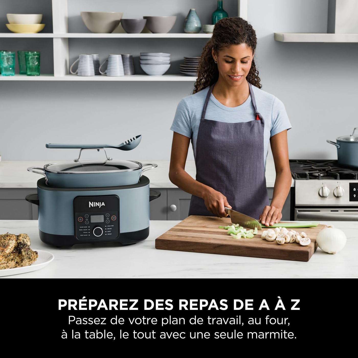 Ninja Foodi PossibleCooker 8 L, Multicuiseur et Mijoteuse 8-en-1, Cuve antiadhésive, Cuillère et Couvercle, Appareil de cuisson, Mijoter, Cuir à la vapeur, Saisir, Rôtir, 8 portions, Gris, MC1001EU