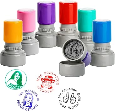 Custom Teacher Stamp for Classroom - Personalized Face and Name Teacher Stamp with Self Inking,Classroom Stamps for Grading,Homework and Encourage, Stamps for Teachers