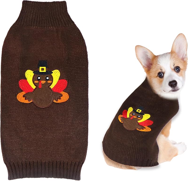 Suéter de tricô para cães com estampa de peru GOYOSWA Marrom-escuro (Tamanho Small)