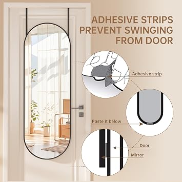Hasipu 51.1 x 15.7 in Arched Over-The-Door Mirror, Tempered Glass, Aluminum Frame Black