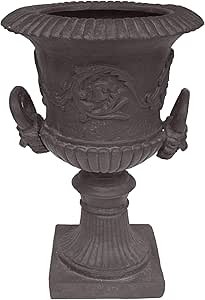 Great Deal Furniture Garden Urn Planter, Roman, Botanical, Antique Gray Lightweight Concrete