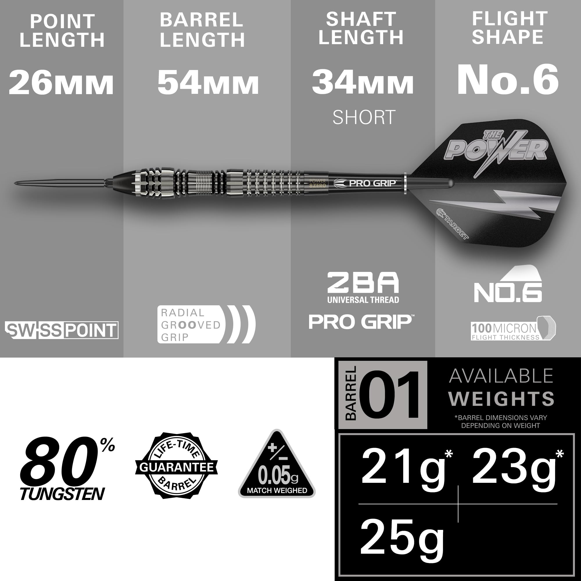 Target Darts Phil Taylor Power 8-Zero 4 Black Steel Tip Swiss
