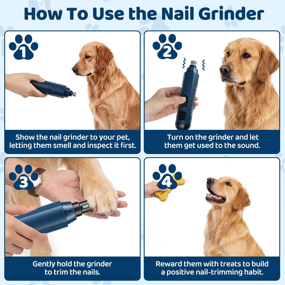 Aolso Lime à Ongles pour Chien et Chat, Rechargeable Broyeur à Ongles pour Chien, 45 décibels Super Silencieux, 5 Vitesses, idéal pour Les Petits et Grands Animaux de Compagnie (Bleu)