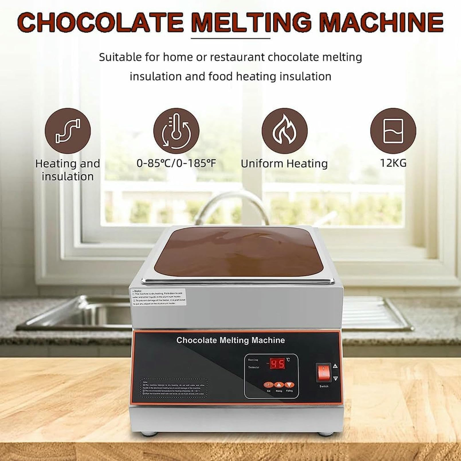 Meltro Al Cioccolato Commerciale, Macchina Da Temperatura Al Cioccolato Digitale Da 500 W, Digitale 0 ~ 85 ℃ Controllo Della Temperatura, Melter Al Cioccolato Riscaldato In Inossidabile Commerciale