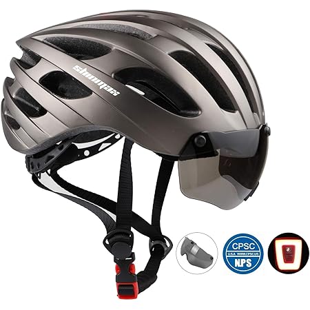 Amazon Shinmax ヘルメット 自転車 大人 Cpsc認定済み Usb充電 Ledライト付 反射ステッカー付き ロードバイクヘルメット 軽量 虫対策 磁気ゴーグル 着脱可能 57cm 62cm 男性 女性 サイクリング 山地 ロード オフロード 通気性 高剛性 調整可能 M L Shinmax 大人用