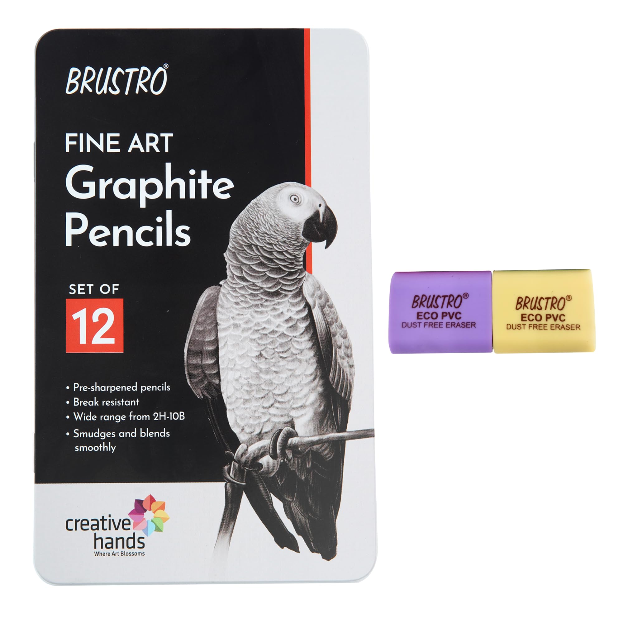 BRUSTRO Artists Fineart Lot de 12 crayons graphite (10B-2H) ECO PVC sans poussière (lot de 2)