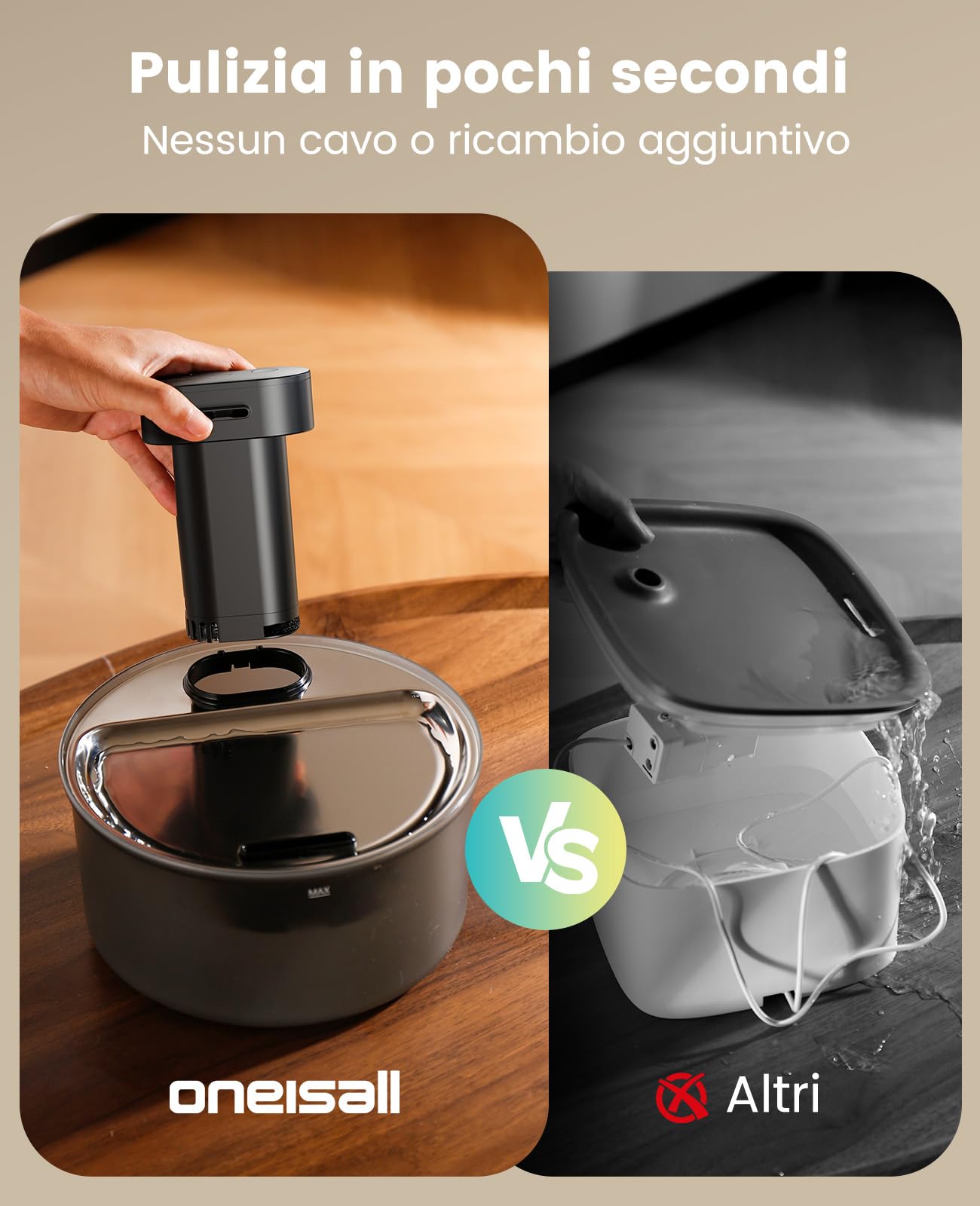 oneisall Fontana per gatti senza fili da 3,2L, fontana con sensore | ultra silenziosa a 20dB, batteria ricaricabile da 4000mAh, vaschetta in acciaio inossidabile, pulizia senza sforzo, senza BPA