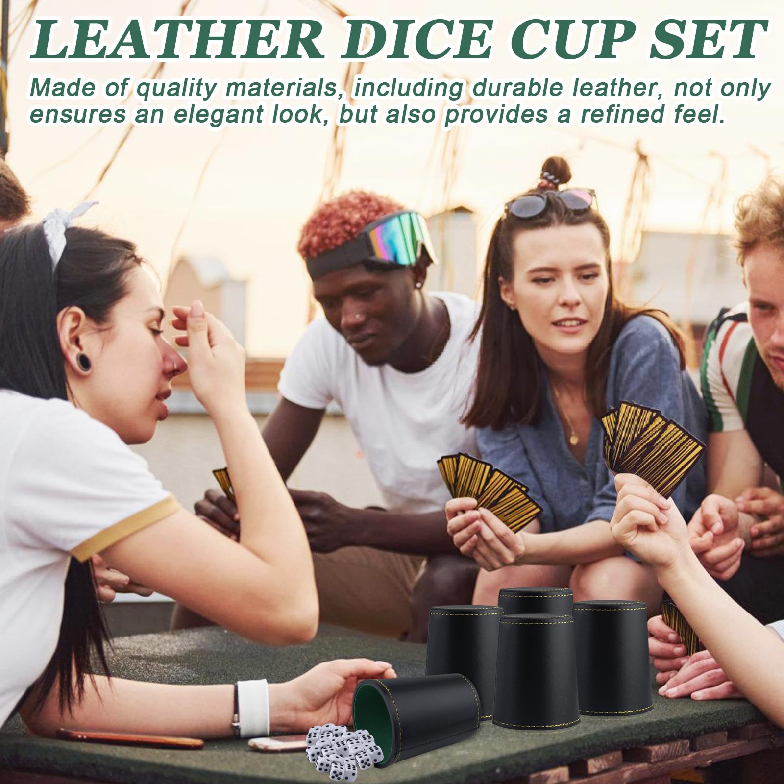 Juego de vasos de dados: 5 piezas de piel con 25 cubos silenciosos para juegos de fiesta/mesa Bar Home Liars Juegos de dados Exquisita sensación de mano